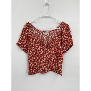 Idyllwind by Miranda Lambert Bay Cove Brick Red Floral Crop Peasant Top XL